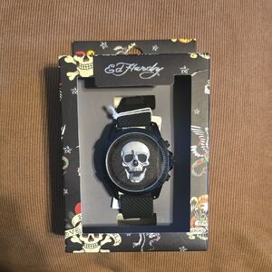 Ed Hardy Black and Silver Skull Watch